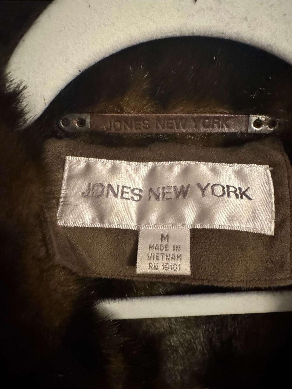 Jones New York Faux Shearling Coat Jacket Brown Fur Trim Women’s Medium - Picture 7 of 9